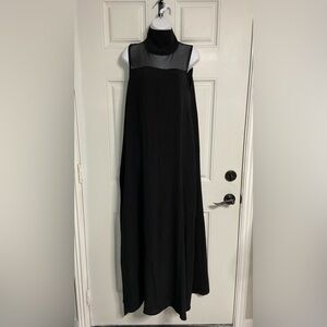 Black Maxi Dress, Mock Neck, Mesh